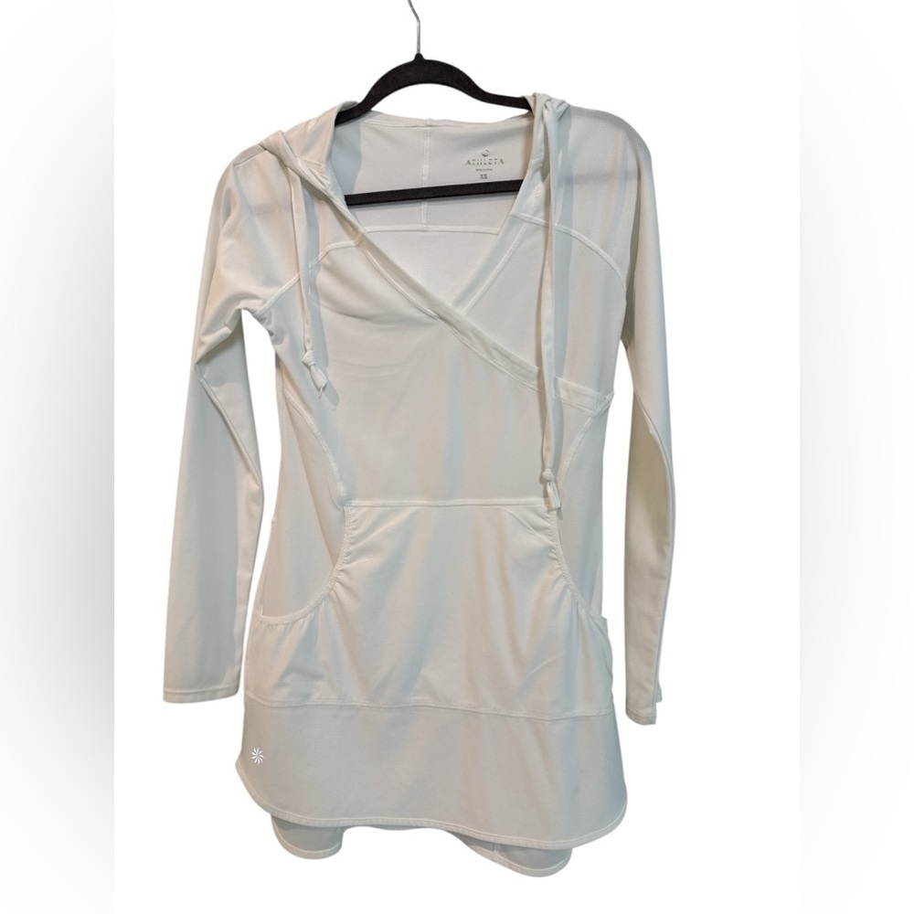 Athleta White Hoodie Tunic Top Lightweight Summer Layer Size  XS